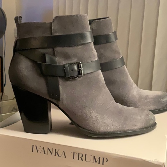 Ivanka Trump Gray Suede Heeled Boots, Size 9 M. - Picture 1 of 4